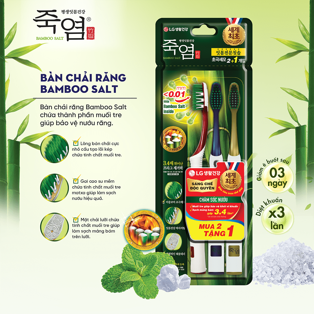 Bàn chải răng Bamboo Salt In Mom dành riêng cho nướu vỉ 2 + 1